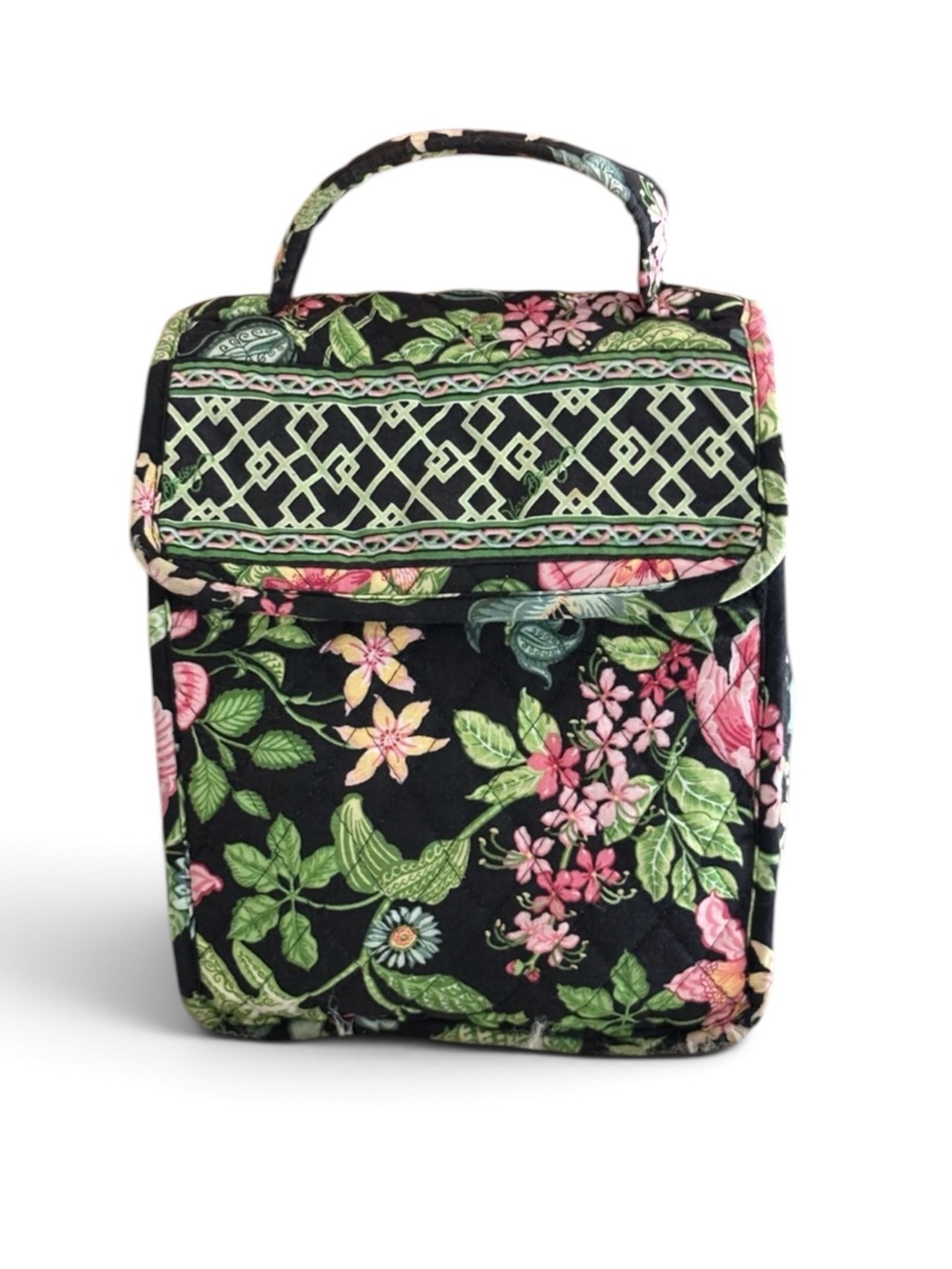 Vera Bradley Botanical’ Black Floral Quilted Handled Lunch Tote